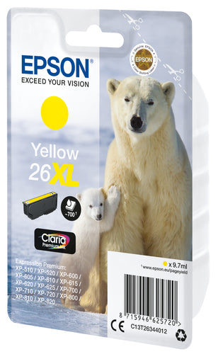 Epson Polar bear Singlepack Yellow 26XL Claria Premium Ink Epson Polar bear Singlepack Yellow 26XL Claria Premium Ink